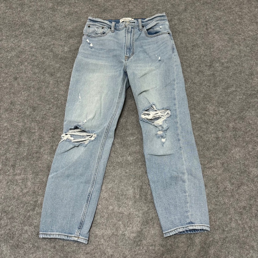 Abercrombie & Fitch The Mom High Rise Jeans Women Sz 2S Blue Distressed Denim